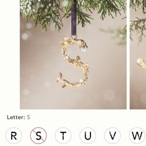 Anthropologie Gold Initial Ornament with Pearl Detail Letter S